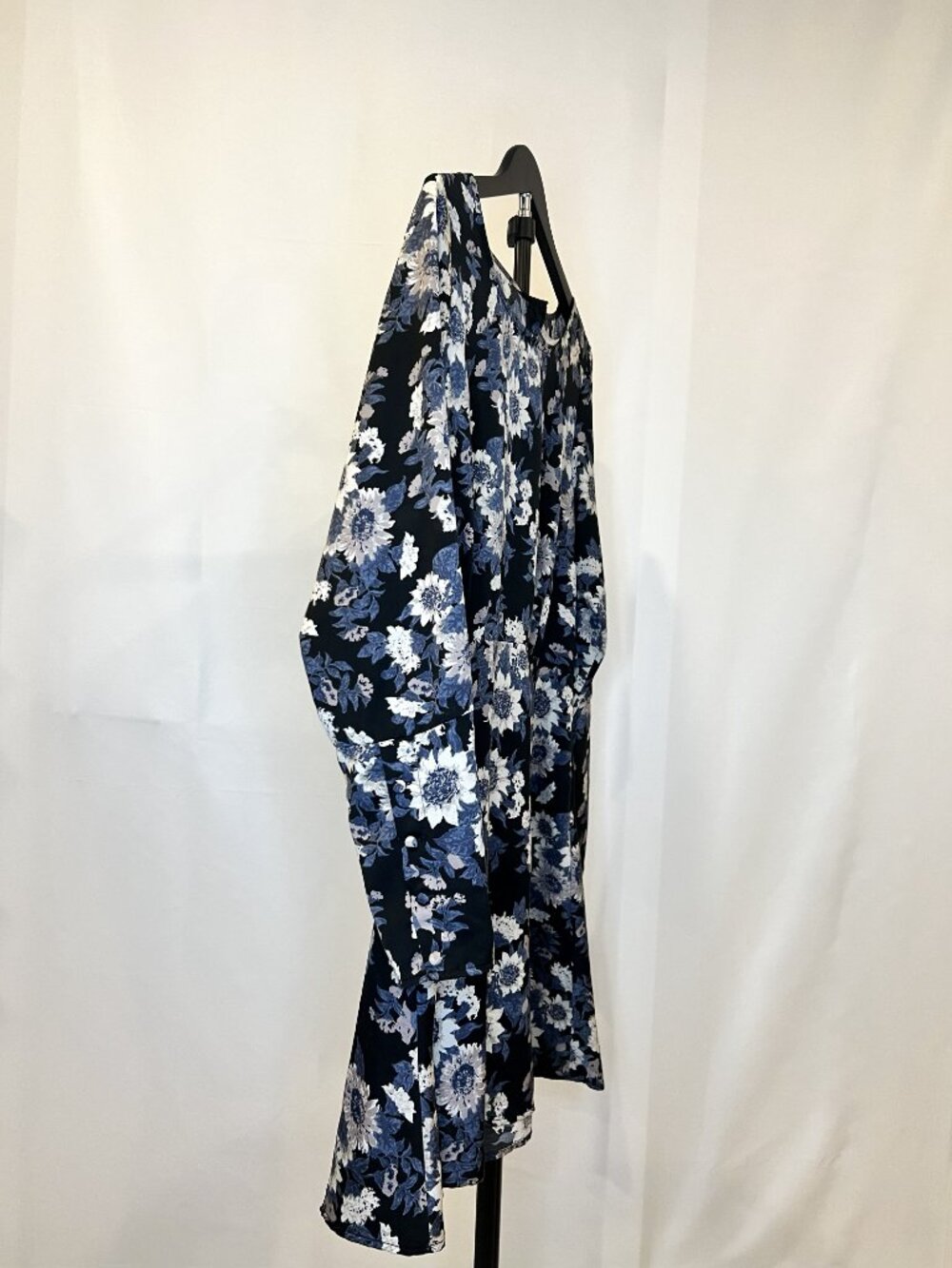 'Free People' Blue & Black Floral Long Sleeve Mini Dress Size 12 - Picture 4 of 8